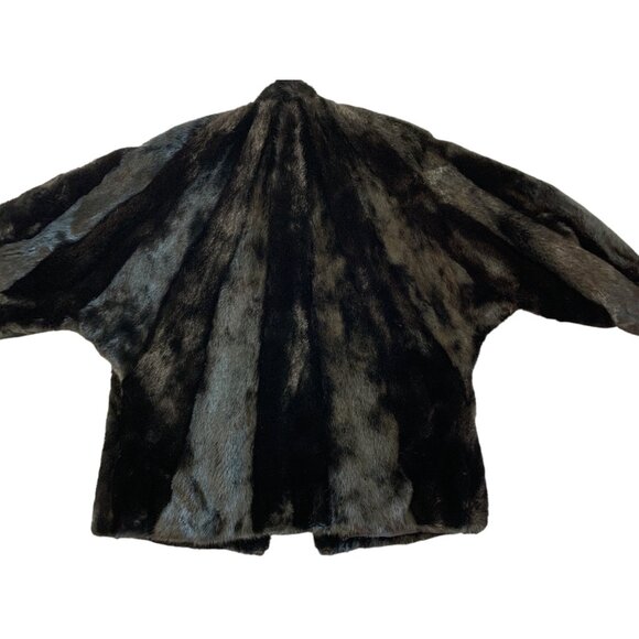Vintage 80s Genuine Saga Mink Fur Coat M/L Black 3/4 Batwing Sleeve - Picture 4 of 16